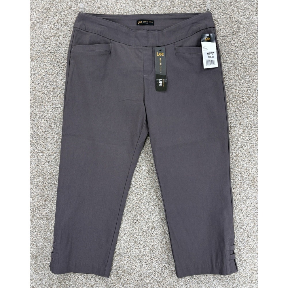 Lee Modern Series Midrise Fit Capri Pants 10P Pavement Gray Pockets Pull On NWT